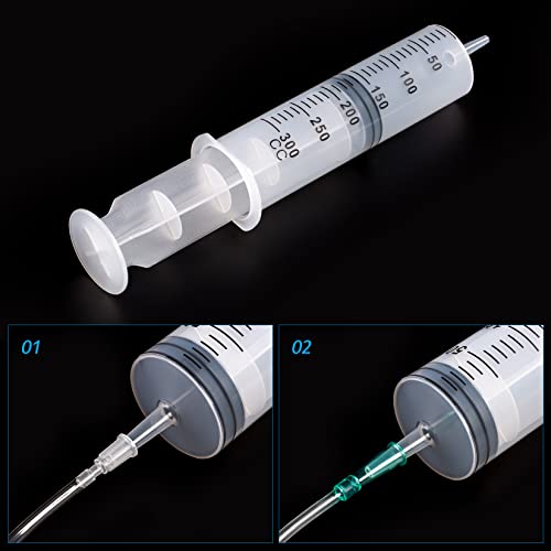 300ml/cc Syringes with Tube 40 Inch Handy Plastic Tubing and Adapter Tip | for Liquid, Refilling Measuring, Dispensing Watering, Plant Irrigation, Feeding Pets, Oil or Glue Applicator - size: 300ML/CC