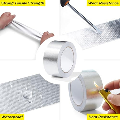 Aluminum Foil Heat Shield Tape, Silver Self-Adhesive Reflective Heat Resistant Thermal Foil Tape, Fiberglass Heat Shielding Cool Tapes for Hose and Auto Use - color: Silver, size: 2in-166FT