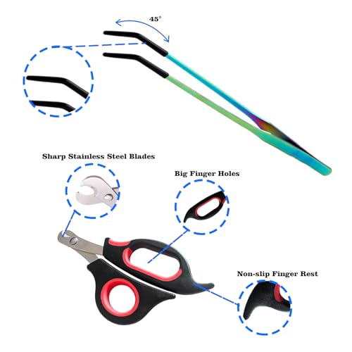 2-Pack Professional Reptile Nail Clippers&Stainless Steel Reptile Feeding Tongs Suitable for Small Animals Such as Cats, Birds, Hamsters, Rabbits, Hedgehogs, Ferrets, Chinchillas, Guinea Pigs，Etc