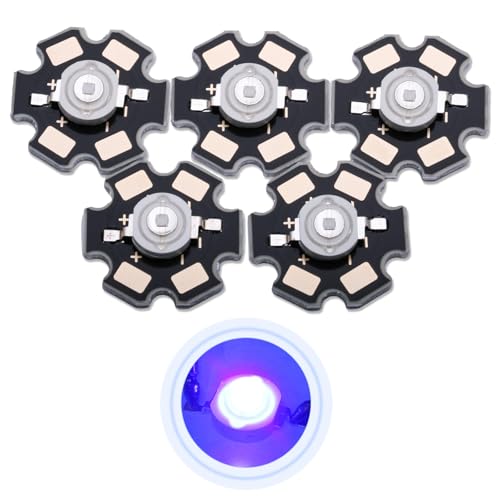 365nm UV LED Chip Bulb,5PCS Purple High Power COB Light Beads with Aluminum Plate 20mm Star PCB Base Heat Sink,for Repairing Lamps, DIY Lighting (700mA,3.2-3.6V,140deg,365-370nm) - color: Uv