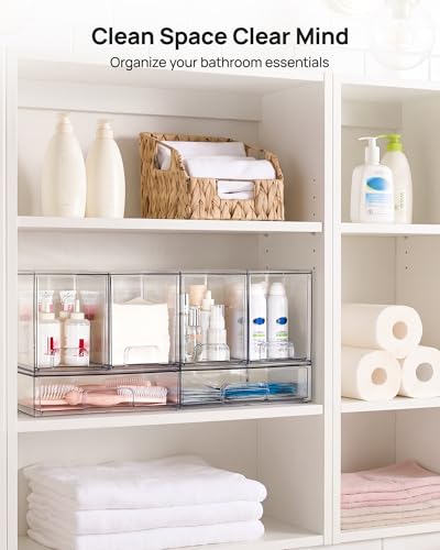 Vtopmart Stackable Storage Drawers Set of 3, Clear Plastic Organizer Bins for Bathroom Supplies, Ideal for Cabinet,Shelf, Pantry, Laundry Room Organization - style: 2 High+1 Wide