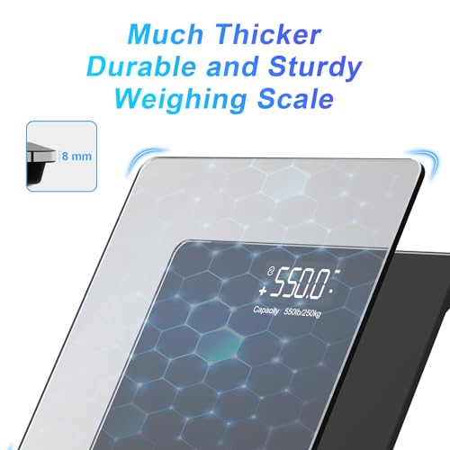 550lbs/250kg Scale for Body Weight Bathroom: Digital Scales Accurate with BMI Via Smart APP, Capacity Weight Scales, Extra-High Capacity, Bright LED Display & Large Clear Numbers - color: Smart Black 550lb