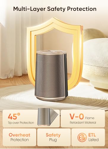 GiveBest Portable Space Heater – 1500W Quiet & Energy Efficient Overheat & Tip-Over Protection, Fast Heating PTC Technology, Ideal for Bedroom, Office & Desk Use, Gold | PTC Ceramic Heater, Heating and Fan Modes, Overheat & Tip-Over Protection for Bedroom