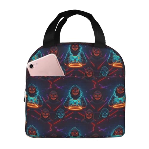 Adult Video Games Print Insulated Lunch Tote Portable | Video Games Player Art, Waterproof Reusable Thermal Bag, Side Pocket for Daily Outdoor Use - color: Pattern (863)
