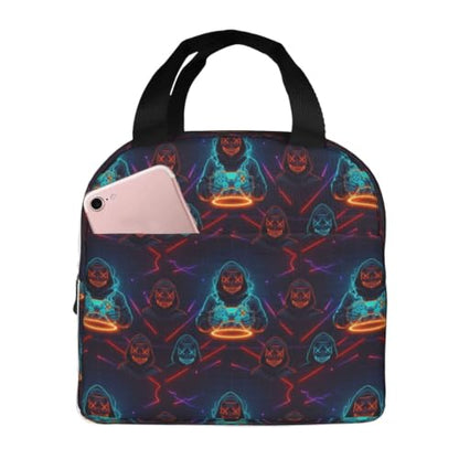 Adult Video Games Print Insulated Lunch Tote Portable | Video Games Player Art, Waterproof Reusable Thermal Bag, Side Pocket for Daily Outdoor Use - color: Pattern (863)