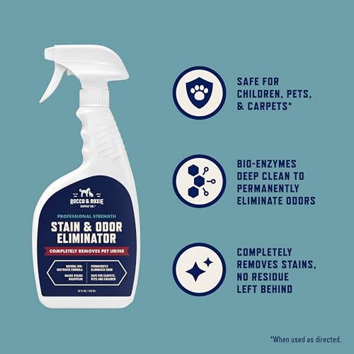 Rocco & Roxie Enzyme Stain & Odor Eliminator, 32 Fl Oz | Bio-enzymatic urine destroyer; CRI Certified Safe; made in USA; for carpets, bedding, litter boxes, crates & cars - size: 32 Fl Oz (Pack of 1)