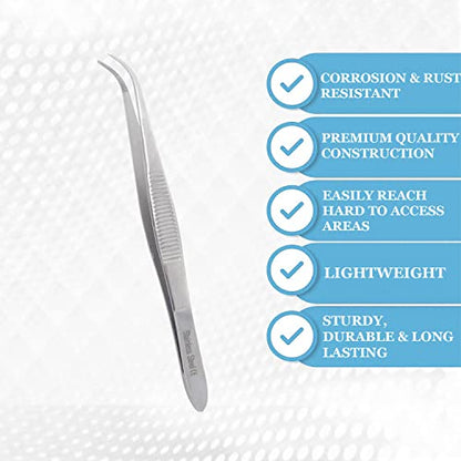Lab Tweezers High Precision Forceps, Fine Strong Curved Point Tweezers, Stainless Steel (4 Inch) - size: 4 Inch