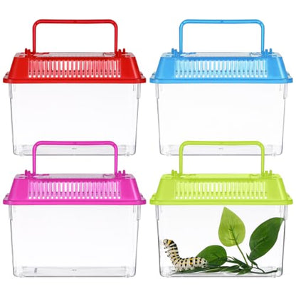 Portable Fish Tank 4-Pack 5.90X4.33X3.74In Handheld Aquarium Plastic Transparent Turtle Box with Handle Small Plastic Fish Carrier for Hamsters and Reptiles