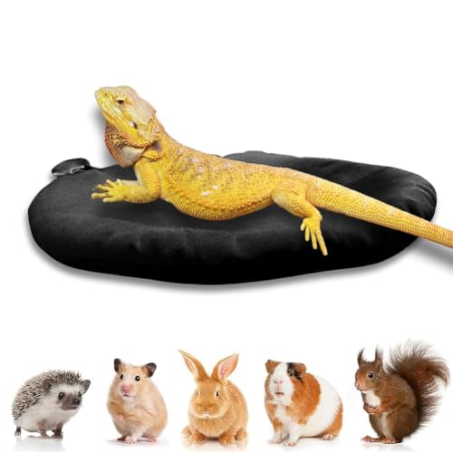 Bearded Dragon Bed with Suction Cup Soft Sleep Cushion Mat Washable for Travel Reptile Tank Pad Small Animal Carrier for Lizard Leopard Gecko Hamster Rat Bunny (Black)