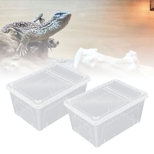 Luocute 2PCS Reptile Feeding Box, Transparent Portable Plastic Reptiles Breeding Enclosure Transport Container for Bearded Dragon Lizard Spider (L)