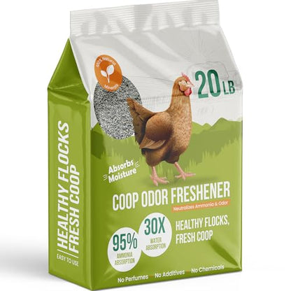 Chicken Coop Refresher - 20 Pounds: All-Natural Odor Eliminator, Moisture Absorber, and Ammonia Neutralizer - Deodorizer,Chicken Coop Accessories for Chickens Run- Remove Smell of Chicken Coops | Ammonia Neutralizer Zeolite Deodorizer Chicken Coop Accesso