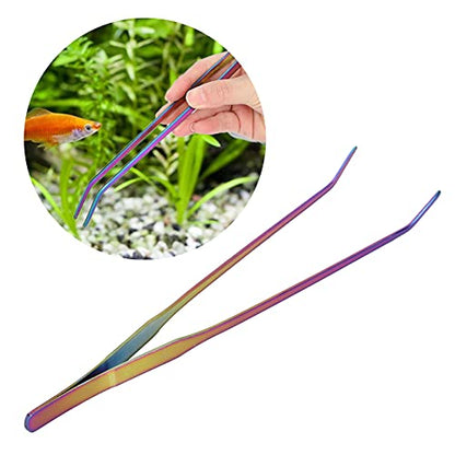 Aquarium Tweezers 27cm – Stainless Steel Feeding Tongs for Plants, Reptiles, Snakes & Lizards, Tool Compatible with Standard Tanks - size: 27cm bent clip