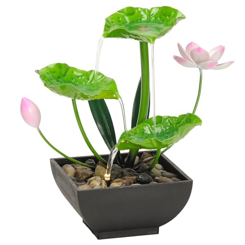 Water Fountain Indoor Waterfall Fountain 3-Tier Tabletop Fountain Lotus Desk Relaxation Home Decor Including Lots of Rocks and Soothing Sound Machine (Green 2) - style: Double flow