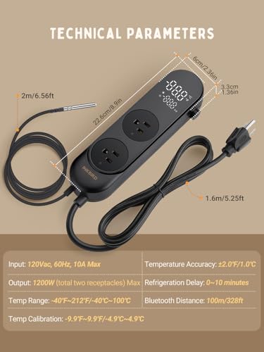 INKBIRD Bluetooth Digital Temperature Controller 1200W Heating Cooling 2-Stage Outlet Thermostat Controller Plug for Reptiles Aquarium Homebrew Breeding Fermenter