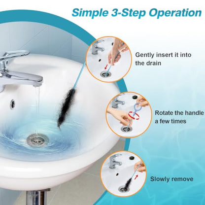 4 Pack 50 Inch Drain Snake Hair Drain Clog Remover Tool for Bathroom Sink | Reusable Brush, 50-Inch Break-Resistant Steel Wire Rope with Nylon Coating, 0.27-inch wand for Shower Drain Cleaning