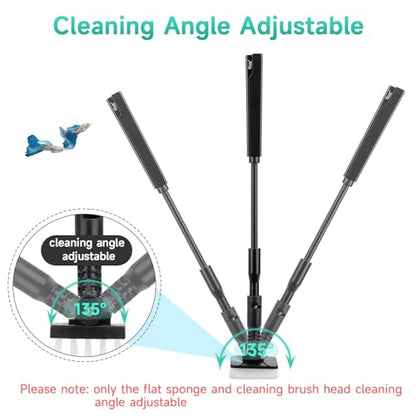 hygger Small Aquarium Cleaning Tools, 4 in 1 Fish Tank Cleaner Kit with Handle,Fish Net,Algae Scraper,Clean Brush,Flat Sponge - size: Small