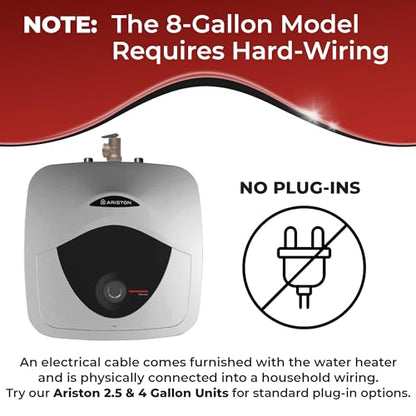 8 Gallon Capacity, 120-Volt – Ariston Andris Mini Tank Electric Water Heater – Heating Solution for Under Sink, RV, and Compact Spaces, Smart Boost for Versatile Heating, Simple Installation - style: 8 Gallon