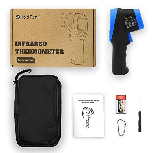 HOLDPEAK IR Thermometer with Color LCD Display -58℉~3272℉ D:S=50:1 Non-Contact Thermometer Gun, Nine Laser Pointer Adjustable Emissivity for Cooking, Grill, Industrial - color: 1PC-HP-1800C-BLUE(Color Screen -50~1800℃)