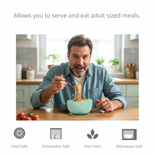 Modaliv Adaptive Silicone Scooper Bowl with Suction Base, Sage Green | Non-Slip Feeding Bowl with Raised Lip for Adults & Seniors with Parkinson's, Tremors & Limited Mobility