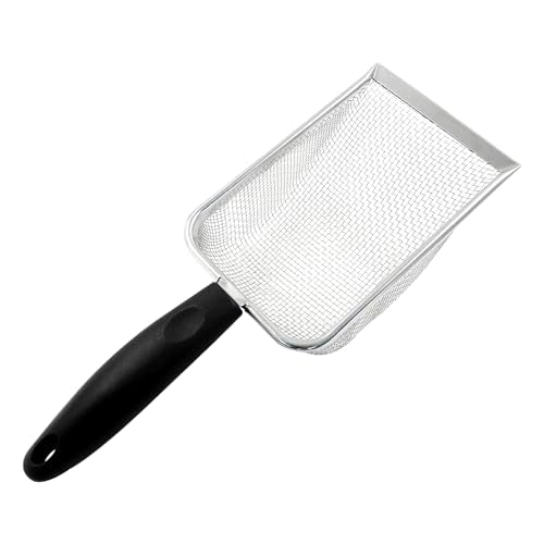 Hordion Cat Litter Scoop Stainless Steel Mesh Scooper, 2mm Mesh, Black | Non-Stick Coated Metal Litter Shovel Fine Sand Litter Scooper for Litter Box Kitten Pooper Lifter - color: Black