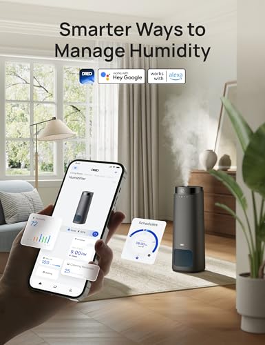 DREO 16L Smart Humidifier Large Room 1000 ft², 130H Runtime, 30dB, Top Fill | Auto Mode, Remote/Touch/Voice & APP Control, Clean Tank Technology, RGB Light, Cool Mist Humidifiers 755S for Bedroom, Grey - color: Grey