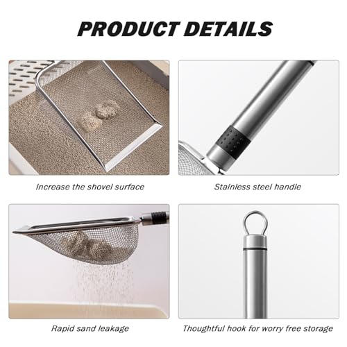 Cat Litter Scoop: Stainless Steel Shovel Kitty Litter Scooper, Easy Clean Pooper Scooper with Hanging Hole Long Handle Sifter