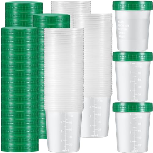 Geiserailie 100 Pcs Urine Cups 4oz Disposable Specimen Container,Green | Pee Cups for Testing, Leak Proof Screw on Lids for Safe Urinalysis Pee Stool Sample Collection Analysis - color: Green