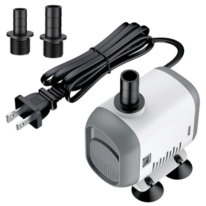 Pawfly Small Fountain Pump, 320 GPH Submersible Water Pump for Fountain, 18 W Mini Water Pump with 4.9 ft. High Lift, Quiet Water Fountain Pump for Aquarium Fish Tank & Waterfall - size: 320 GPH