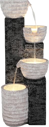40" H Multilayer Cascading Outdoor Water Fountain with LED Lights & Pump, Sand-Textured Polyresin Freestanding Garden Fountain for Tranquil Garden, Patio or Porch | Unique Sand-Textured Polyresin Freestanding Garden Fountain for Garden, Patio or Porch - c