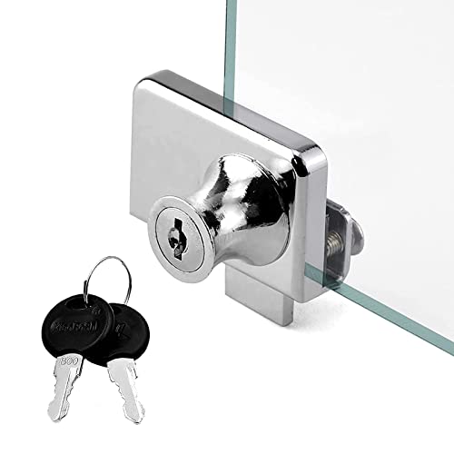 Showcase Lock Stainless Steel No Drill Glass Door Lock Display Cabinet Double Door Lock with Key for 0.21inch -0.31inch Glass Door( keyed Different) (Silver, 409-1PCS)