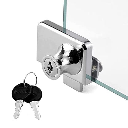 Showcase Lock Stainless Steel No Drill Glass Door Lock Display Cabinet Double Door Lock with Key for 0.21inch -0.31inch Glass Door( keyed Different) (Silver, 409-1PCS)