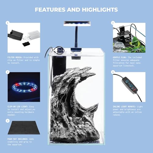 Sand Waterfall Tank Kit - Silent Operation Falling Sand Fish Tank w/LED Light and Self Cleaning Filtration - Desktop Rimless Starter Aquarium Kit, Just Add Plants - 3.38GAL | 12.8L (A1) - size: A1 (20CM)