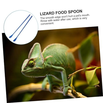 2pcs Long Handle Reptile Food Scoop Fruit Mixing Spoon for Lizard Animals Convenient Feeding Tool for Reptile Powder Pet Food - color: Blue