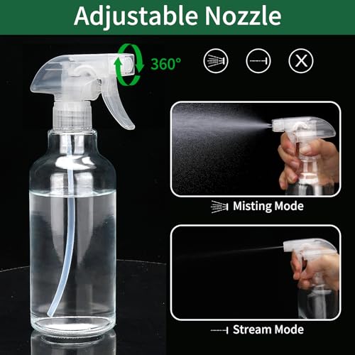 Glass Spray Bottles 16.9oz/500ml 2 Pack Clear Empty Spray Bottle | Mist/Stream Heavy Duty, Water Spraying Bottle, for Cleaning, Cooking Solutions, Hair Care, Including a funnel and two lid - color: C-Transparent