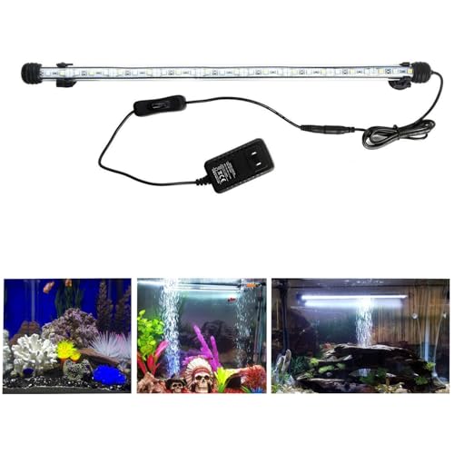 19 inches LED Aquarium Light, 10W Fish Tank Light Underwater Light Submersible Crystal Glass Lights, 9.2ft/2.8m Long Wire Length, White - size: 19 inch