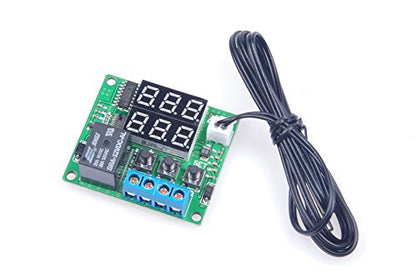 DC 12V Digital Thermostat Module -58℉ to 257℉ Fahrenheit Temp Display Temperature Controller Board with 20A Relay Waterproof Sensor Probe Dual LED Display Red Blue