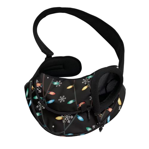 COEQINE Dog Sling Carrier for Small Dogs Christmas Lights Decor Black Hands Free Pet Crossbody Purse for Women Men Walking Birthday Gifts for Pey Lover - color: Christ mas Lights Black