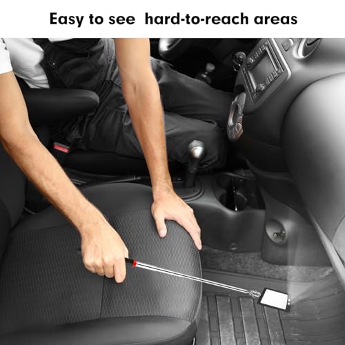12-35 Inch Extendable Inspection Mirror, 360-Degree Rotation LED Inspection Mirror Telescoping, Telescoping Mirror for Mechanic Checking Vehicle and Extra Viewing