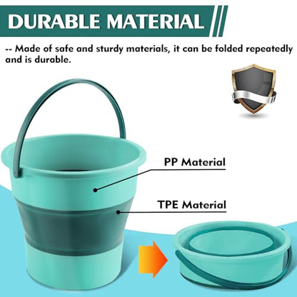 Collapsible Bucket 1.3 Gallon/5L Small Plastic Household Cleaning Mop Buckets Foldable Water Bucket for Car Wash Fishing Camping Beach (Green) - color: Green