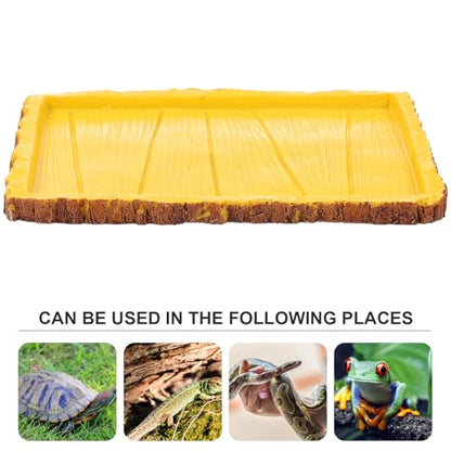 NUOBESTY Reptile Feeding Basin and Water Container Resin Rock Style Turtle Food Dish for Tortoise Enclosure Feeding Bowl for Lizards and Geckos
