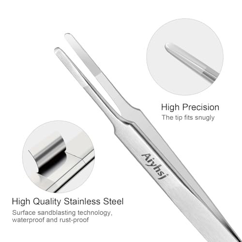 Precision Tweezer, Upgraded Flat Tip Round, High-end Stainless Steel | Tweezers for Craft, Electronics, Laboratory Work, Also Great Precision for Hair and Ingrown Hair Removal - style: Flat Tip Round (4.72in)