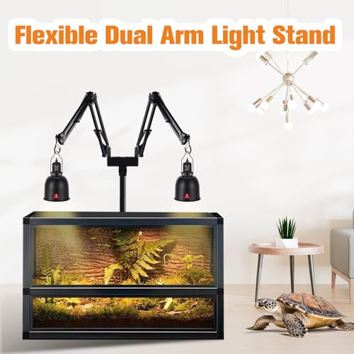 Dual Reptile Lamp Stand Reptile Light Stand with 2 Brackets | Height Adjustable (15.7 inch to 74.3 inch), For Hanging Heat Lamp Holder and Light Fixture
