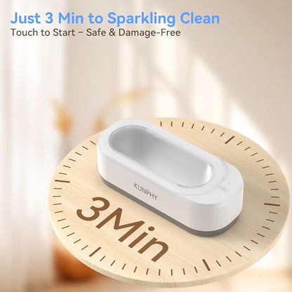 Jewelry Cleaner, 46KHZ, 12OZ Capacity, Ultrasonic Jewelry Cleaner with 50ml Solution, One-Touch Operation, Professional Ultrasonic Cleaner Idea for Silver, Gold Jewelry, Glasses, Rings, Diamond - color: White+SW001