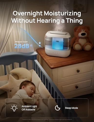 DREO 4L Humidifiers for Bedroom, 36H Runtime, 28 dB Quiet, HM311 | Easy to Refill & Clean, BPA-Free, Nightlight, Supersized Air Humidifiers for Large Room, Baby Nurseries, Plants, Indoor | Easy to Refill & Clean, BPA-Free, Nightlight, Supersized Air Humid