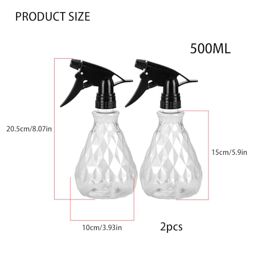 wugongshan 2 Pcs Spray Bottles, 500 ml/17 oz Empty Water Spray Bottles, Plastic Reusable Adjustable Mist Sprayer Squirt Bottles Containers Refillable for Cleaning Solutions, Gardening, Plants (Clear) - color: Clear