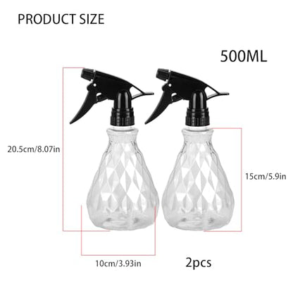 wugongshan 2 Pcs Spray Bottles, 500 ml/17 oz Empty Water Spray Bottles, Plastic Reusable Adjustable Mist Sprayer Squirt Bottles Containers Refillable for Cleaning Solutions, Gardening, Plants (Clear) - color: Clear