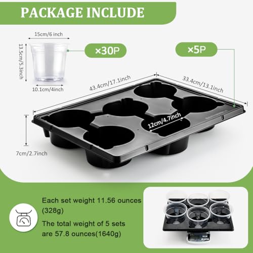 RooTrimmer 30 Pack 6 Inch Clear Nursery Pots and 5 Pack 6 Cell Round Plant Pot Trays, Sturdy Seeds Starting Germination Shuttle Carrying Trays, Planter Nursery Propagation 5 Sets - color: Black + Clear, size: 6 Inch 30 Pack Pots With 5 Pack Trays