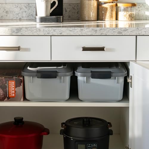 IRIS USA Dog Food Storage Container, 2-Pack, Up to 14 lbs, Gray | Made in the USA, Comes with 2-Cup Sccop, Stacklable, Airtight Seal, BPA-Free, Bird Seed, Cat food, Treats, Keeps Kibble Fresh - color: Gray/Dark Gray, size: 14 lbs - 2 Pack