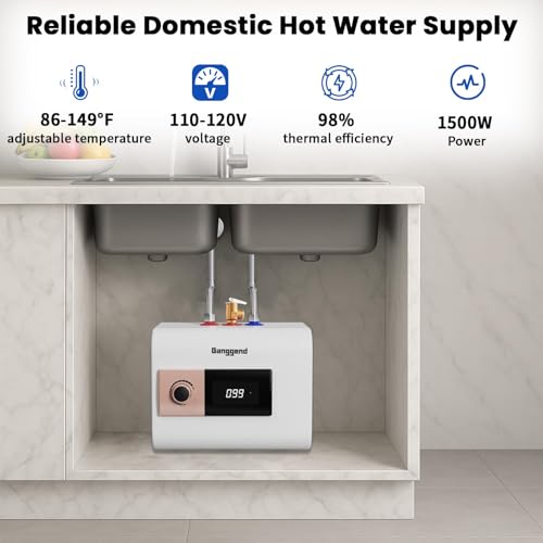 2.5 Gallon Electric Water Heater, 1500W 110V Mini Tank Under Sink Instant Hot Water Heater with Pressure Release Valve, Digital Display for Kitchen, RV, Laundry,Food Truck, Beige - color: Beige