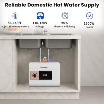 2.5 Gallon Electric Water Heater, 1500W 110V Mini Tank Under Sink Instant Hot Water Heater with Pressure Release Valve, Digital Display for Kitchen, RV, Laundry,Food Truck, Beige - color: Beige